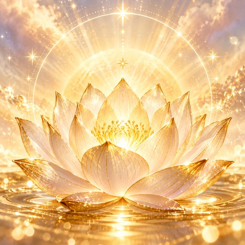 Golden lotus glowing with celestial light